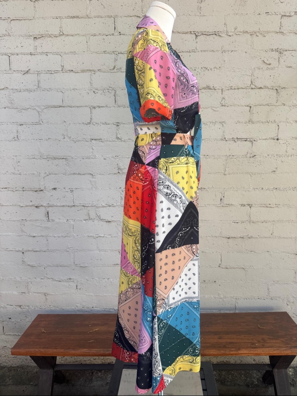 STAUD Giorgiana Patchwork Bandana Print Midi Dress Size 0 - Picture 5 of 11